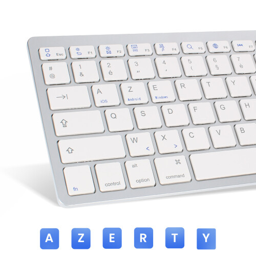 Avizar Teclado Bluetooth AZERTY com 7 atalhos multimídia, 30 dias bateria 2