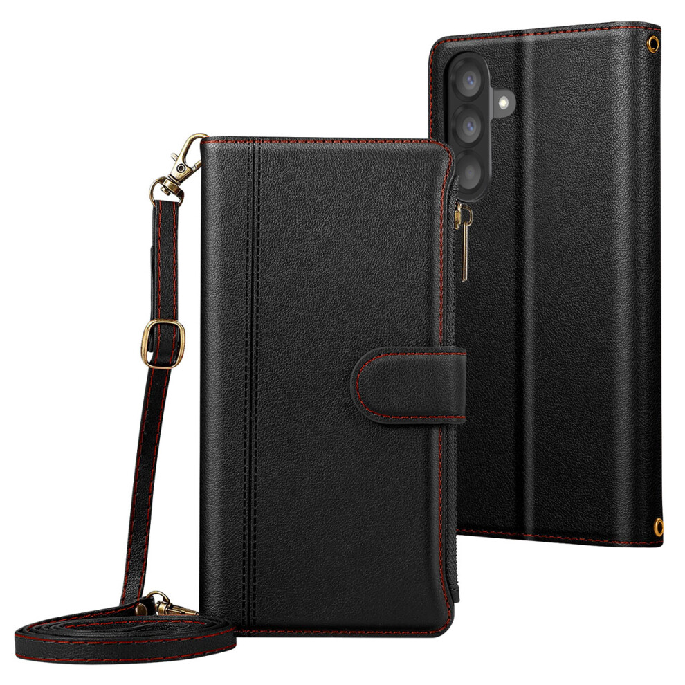 Avizar Folio Case For Samsung Galaxy A56 With Zip And Removable Strap, Black 3662428213607