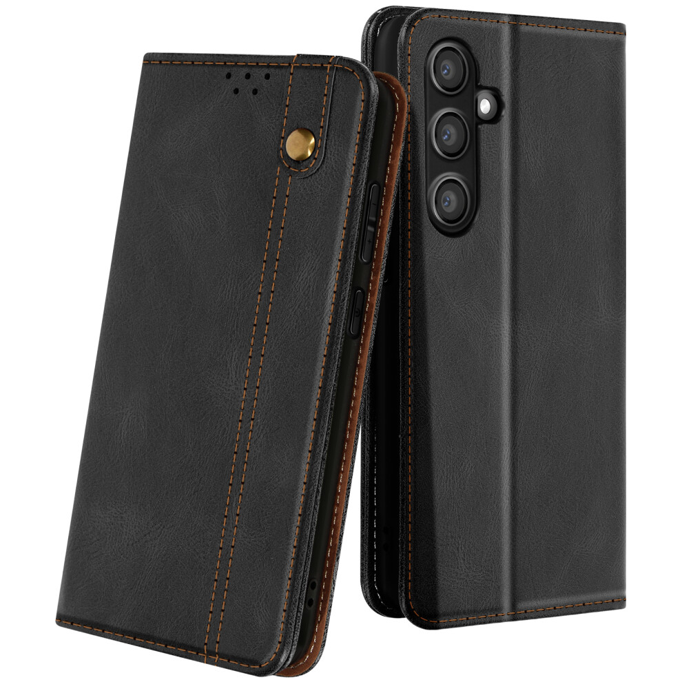 Avizar Case For Samsung Galaxy S24 Fe Clapet Wallet Stitched Magnetized, Black 3662428036497