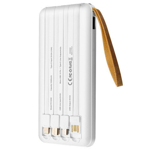 LinQ Solar External Battery 15000mAh with MicroUSB Lightning USB C Cable, White 1
