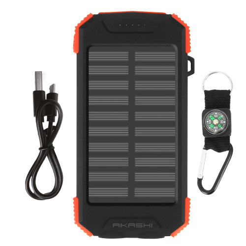 Akashi External Solar Battery 10000mAh Shockproof IPX4 Flashlight