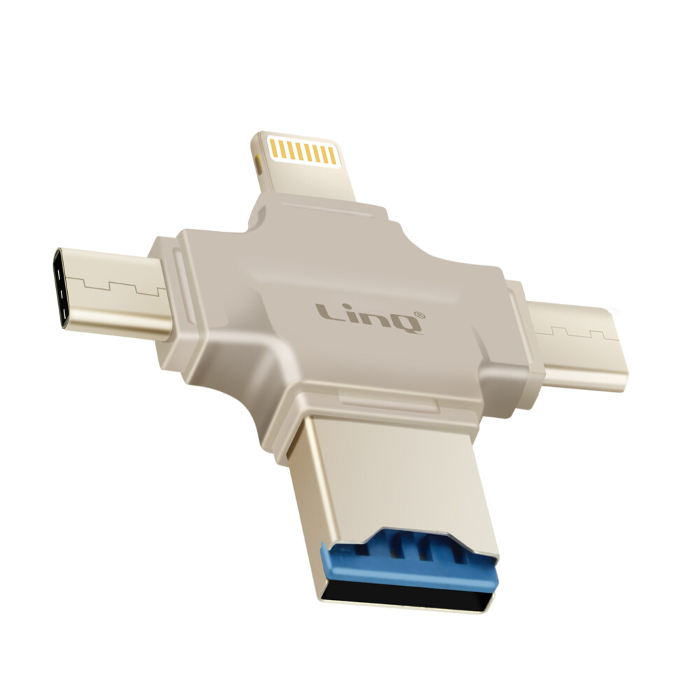 Linq Micro-Sd Otg Card Reader With Usb-C, Micro-Usb, Lightning, Usb Socket, Beige 3662428079609