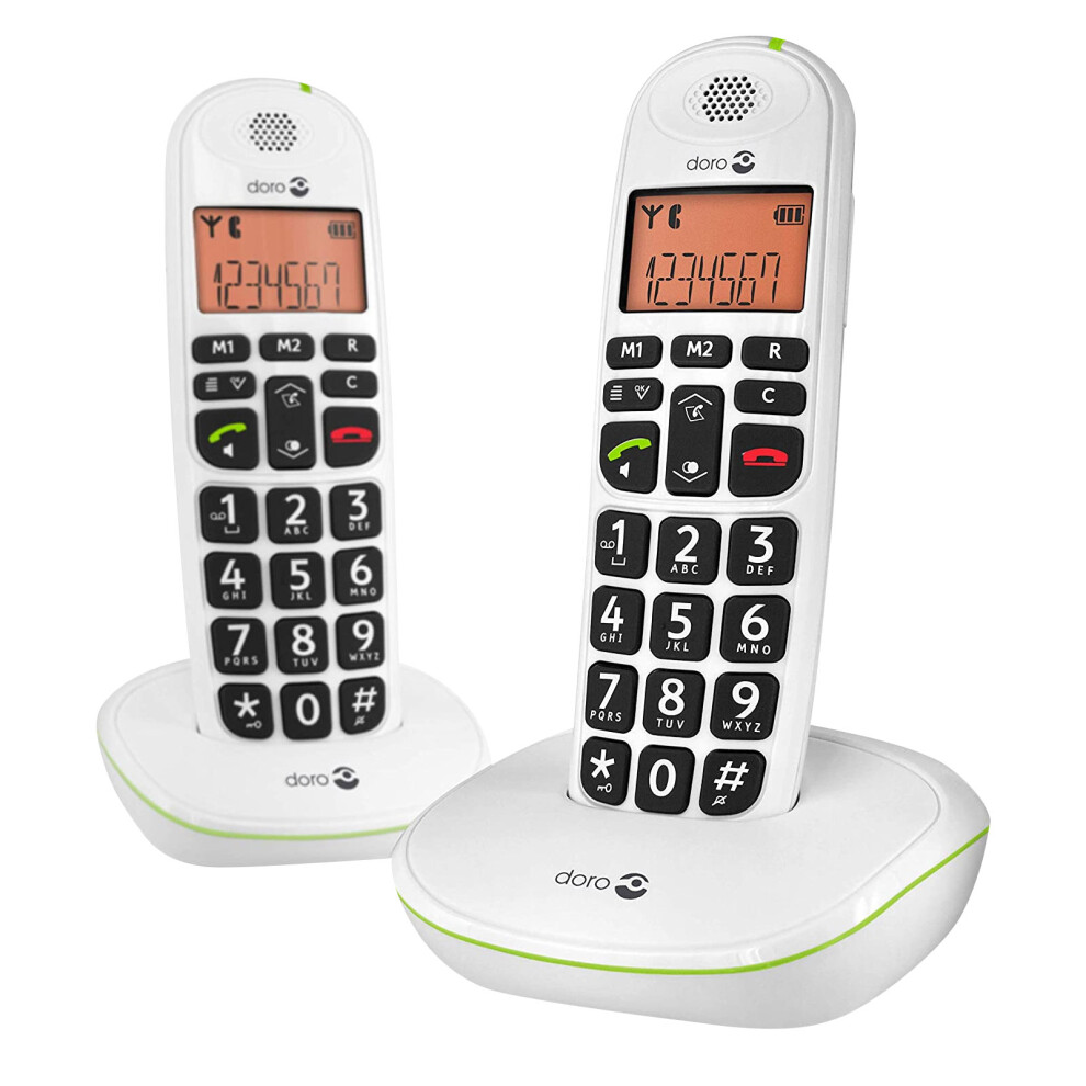 Set Of 2 Senior Dect Landline Phones Clear Sound Phoneeasy 100W Duo Doro White 7322460055493