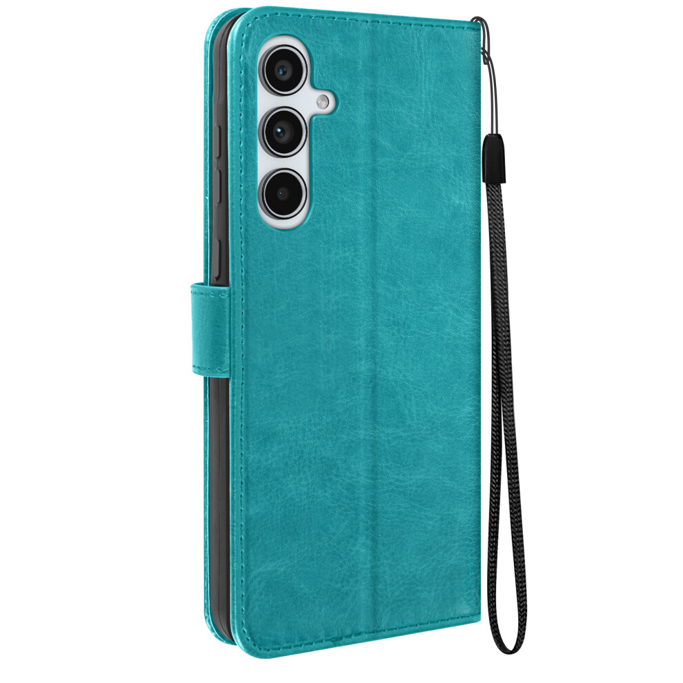 Mayaxess Folio Case For Galaxy A55 Wrist Strap Protector Multifunction Flap, Turquoise Green 3662428017793