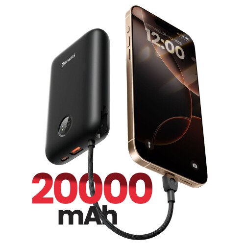 Swissten Batteria Esterna 20000mAh Cavi USB-C e Lightning Integrati Schermo LED 2