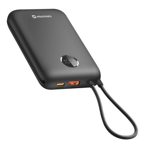 Swissten Batteria Esterna 20000mAh Cavi USB-C e Lightning Integrati Schermo LED 1