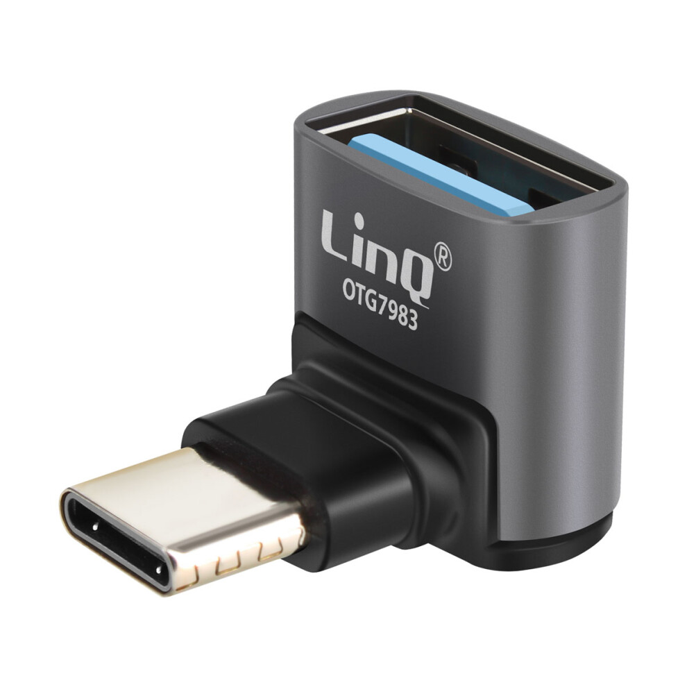 Linq Usb-C Male To Usb-A Female Charging And Transfer Adapter 10Gbps Right Angle, Grey 3662428215410