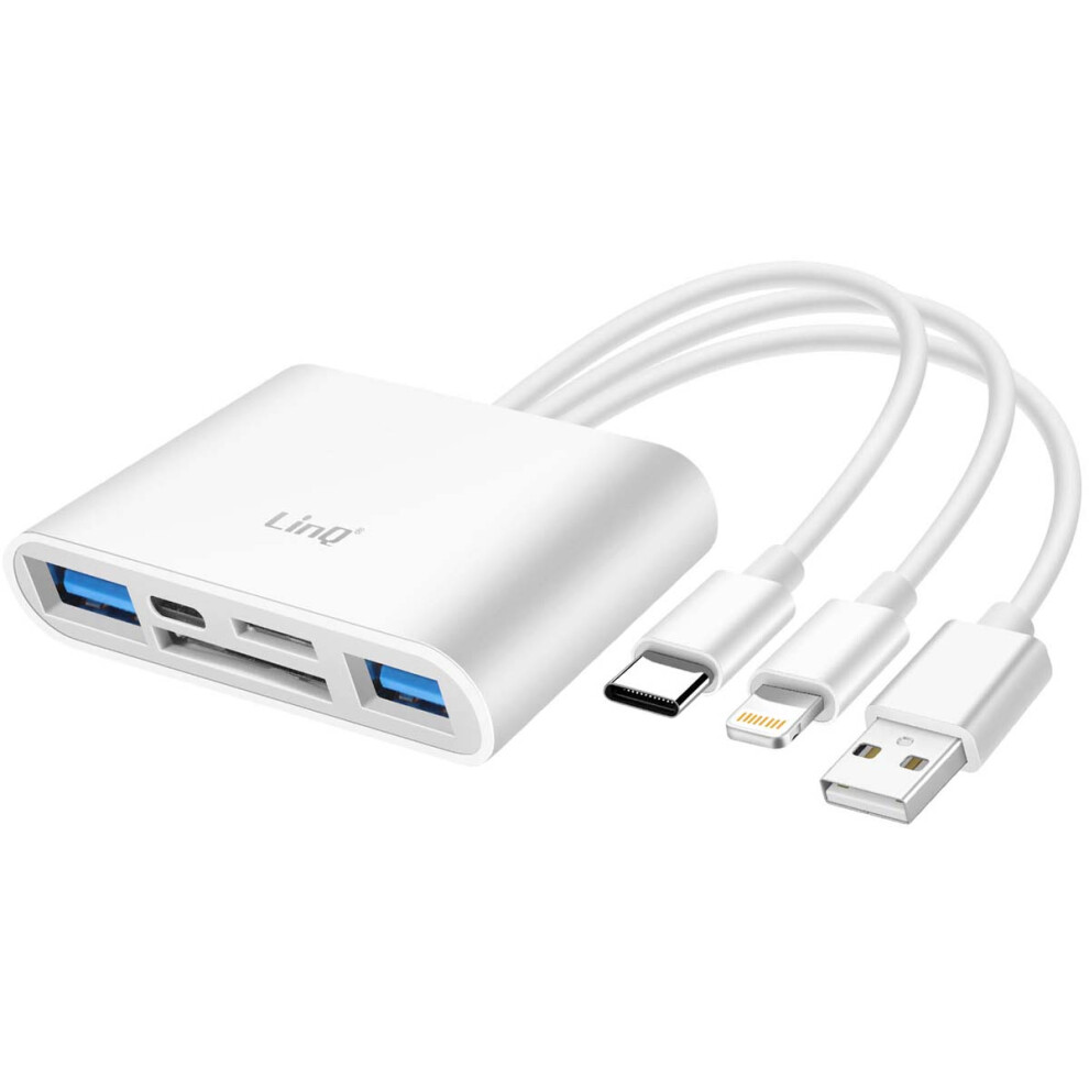 Linq 3-In-1 Hub Sd / Usb / Usb-C / Lightning Card Reader, White 3662428215502