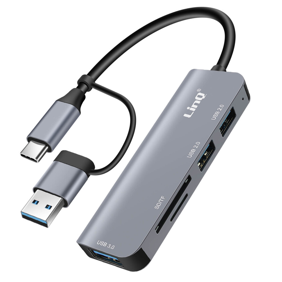 Linq Usb C And Usb Hub With Usb 3.0 + 2X Usb 2.0 Sd And Tf Card Reader, Black 3662428084405
