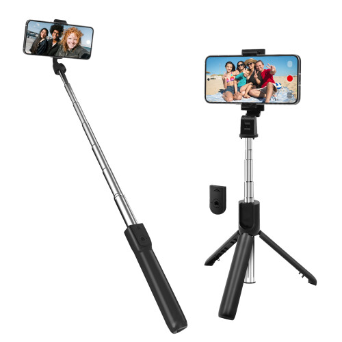LinQ Selfie Pole with Extendable Tripod and Bluetooth Remote Control, Black