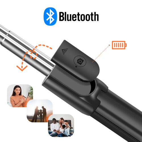 LinQ Selfie Pole with Extendable Tripod and Bluetooth Remote Control, Black 2