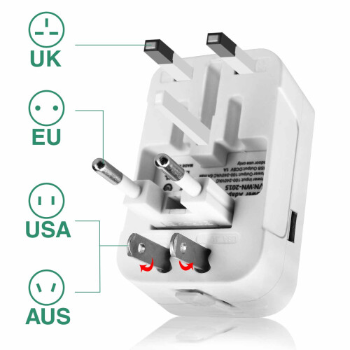 Stekkeradapter Australië, Europa, VS en VK Compact Wit 2