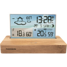 Réveil station météo - THOMSON - Bois clair - Affichage température, Hygrométrie, Double alarme, USB-C, Sonde sans fil