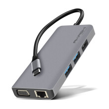 USB-C Hub 3x USB 1x HDMI 1x VGA 1x Ethernet 1x USB-C 1x microSD / SD Akashi Grey
