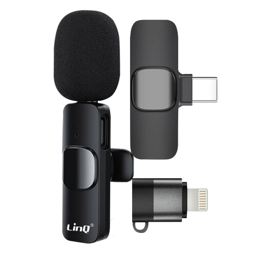 Wireless Noise Reduction Microphone USB C and Lightning Adapters LinQ Black