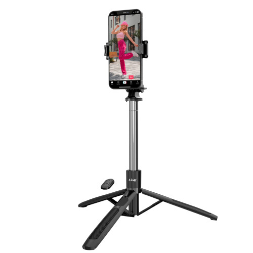 LinQ Extendable Bluetooth Selfie Pole with Stable Tripod Rotating Support, Black