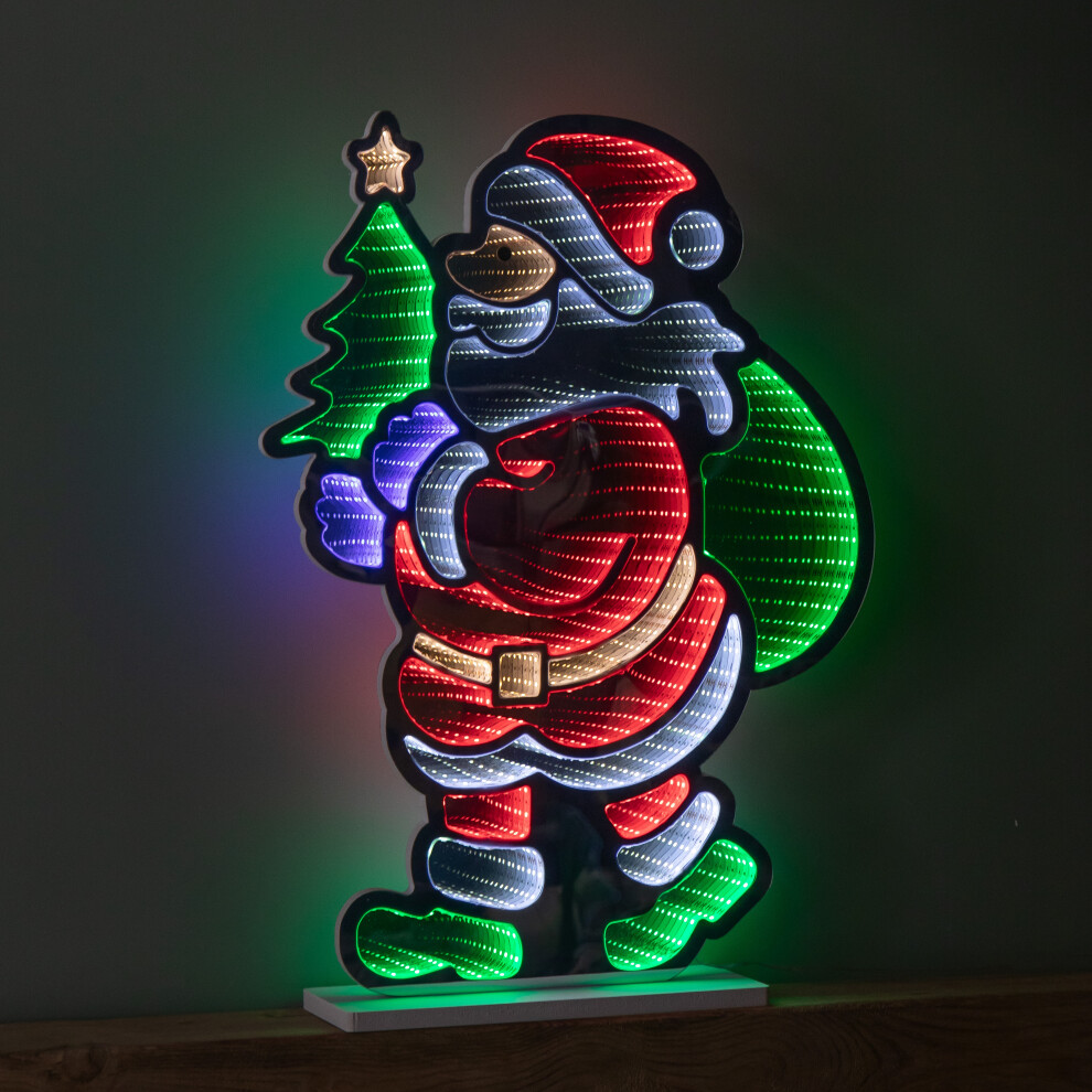 Premier 60Cm Up Standing Santa With Tree Christmas Infinity With Multi-Coloured Leds Light