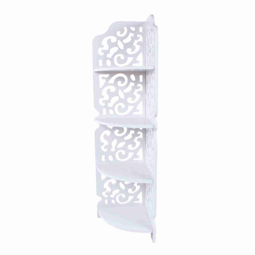 White Hollow Carved 4 Tier Corner Shelf Bookcase 2