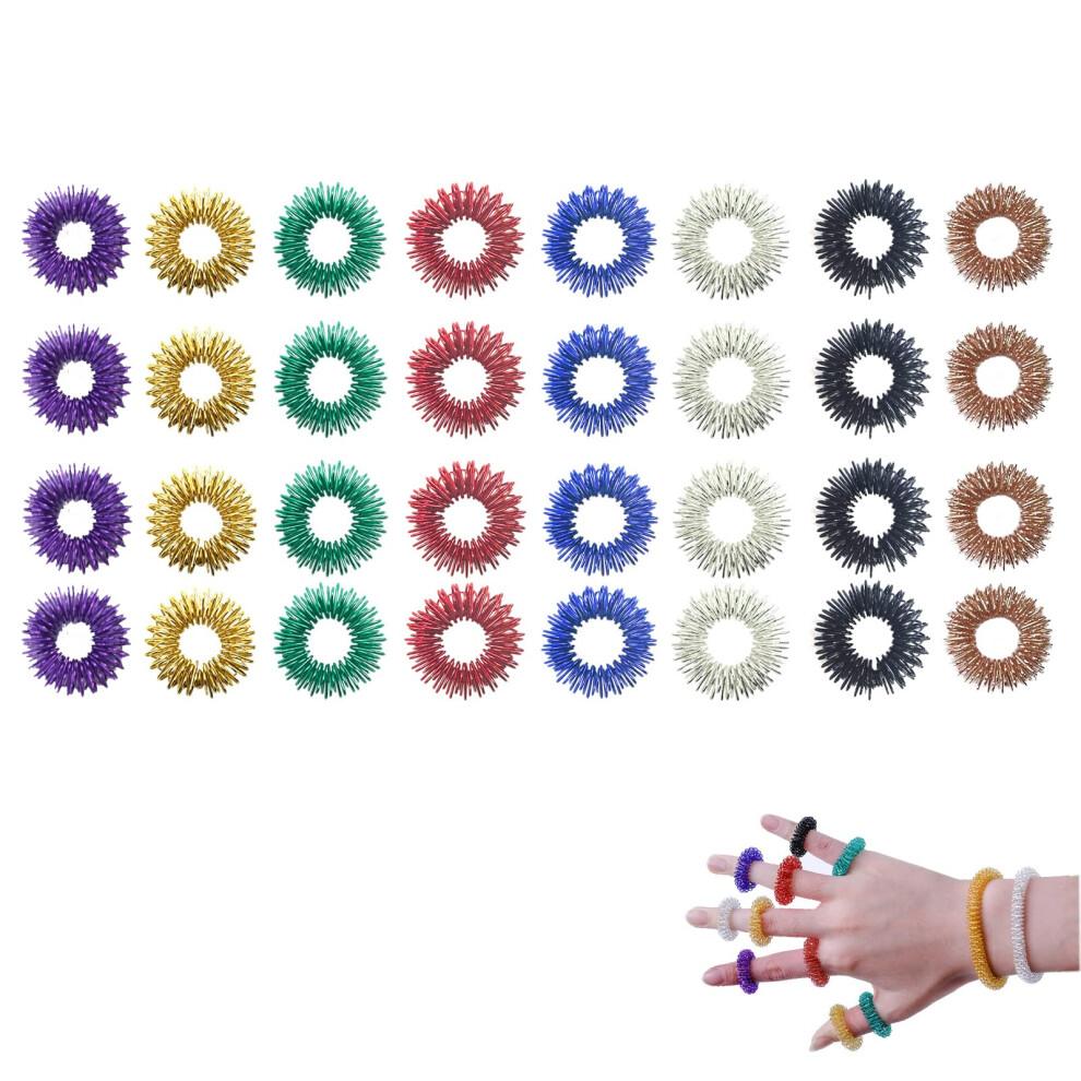 Acupressure Ring Massage Rings for Fingers, Spiky Sensory Finger Rings for Adults, Children, Anxiety Relief, Pack of 32