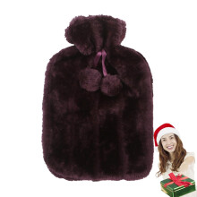 Hot Water Bottle Towel Cover, 2 Litre Soft Faux Plush Sleeve, Purple Rubber Cover for Women and Kids, Keeps Warm 6-8 Hours