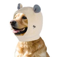 (off-white) Off-white Knitted Dog Ear Muffs & Neck Warmer - Winter Noise Protection Hat for Anxiety Relief, Calming Cap for Dogs and Cats (One Size)