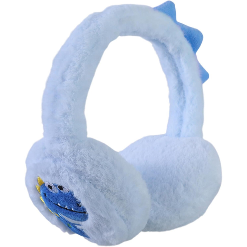 (Blue) Cartoon Dinosaur Plush Earmuffs - Warm Winter Ear Covers for Boys & Girls