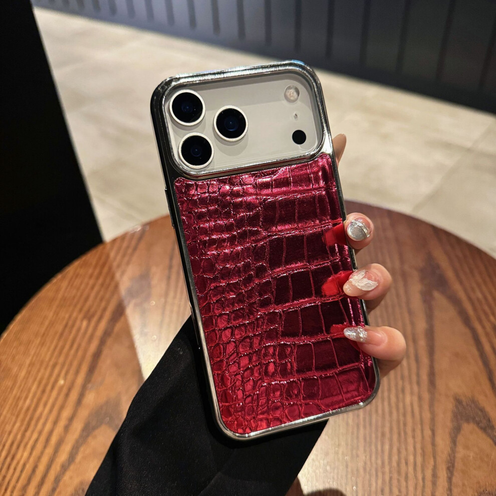 (Phone 17Air) Vintage Crocodile Pattern Phone Case With Electroplating Bumper For Iphone 17, Military Grade Shockproof Protective Cover, Red 7778994956957