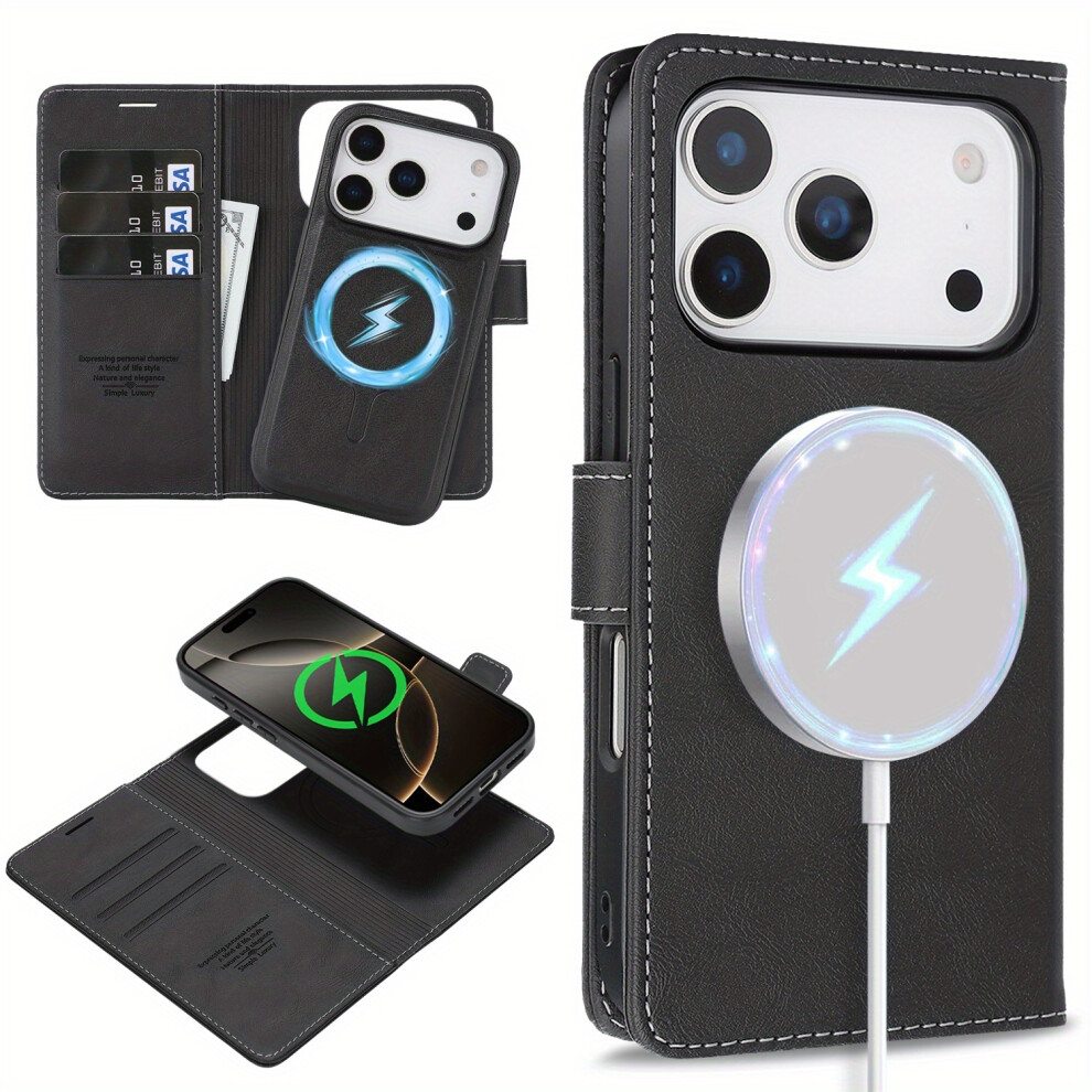 (Phone 17Air) 2 In 1 Detachable Magnetic Wallet Case For Iphone 17 6.27 Inch, Genuine Leather With Kickstand Rfid Blocking And Wireless Charging, Shoc 7778994957206