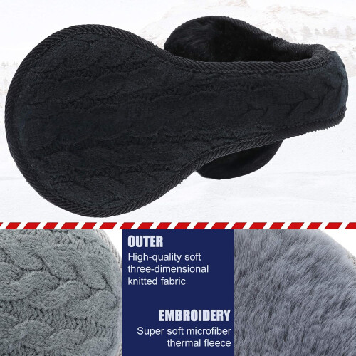 (black) Unisex Foldable Knit Ear Muffs - Winter Ear Warmers 1