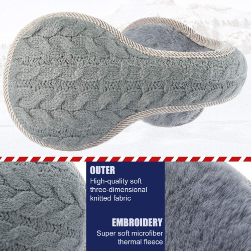 (Grey) Unisex Foldable Knit Ear Muffs - Winter Ear Warmers 2