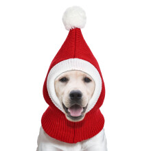 (L) Christmas Knitted Dog Hat with Pompon - Winter Warm Pet Headwear Neck and Ear Warmer for Dogs, Funny Crocheted Snood Cap(size:s)
