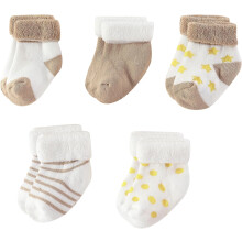 (0-6, Khaki) 5 - Pack Unisex Baby Terry Socks - Warm Cotton Socks for 0 - 12 Months Boys & Girls