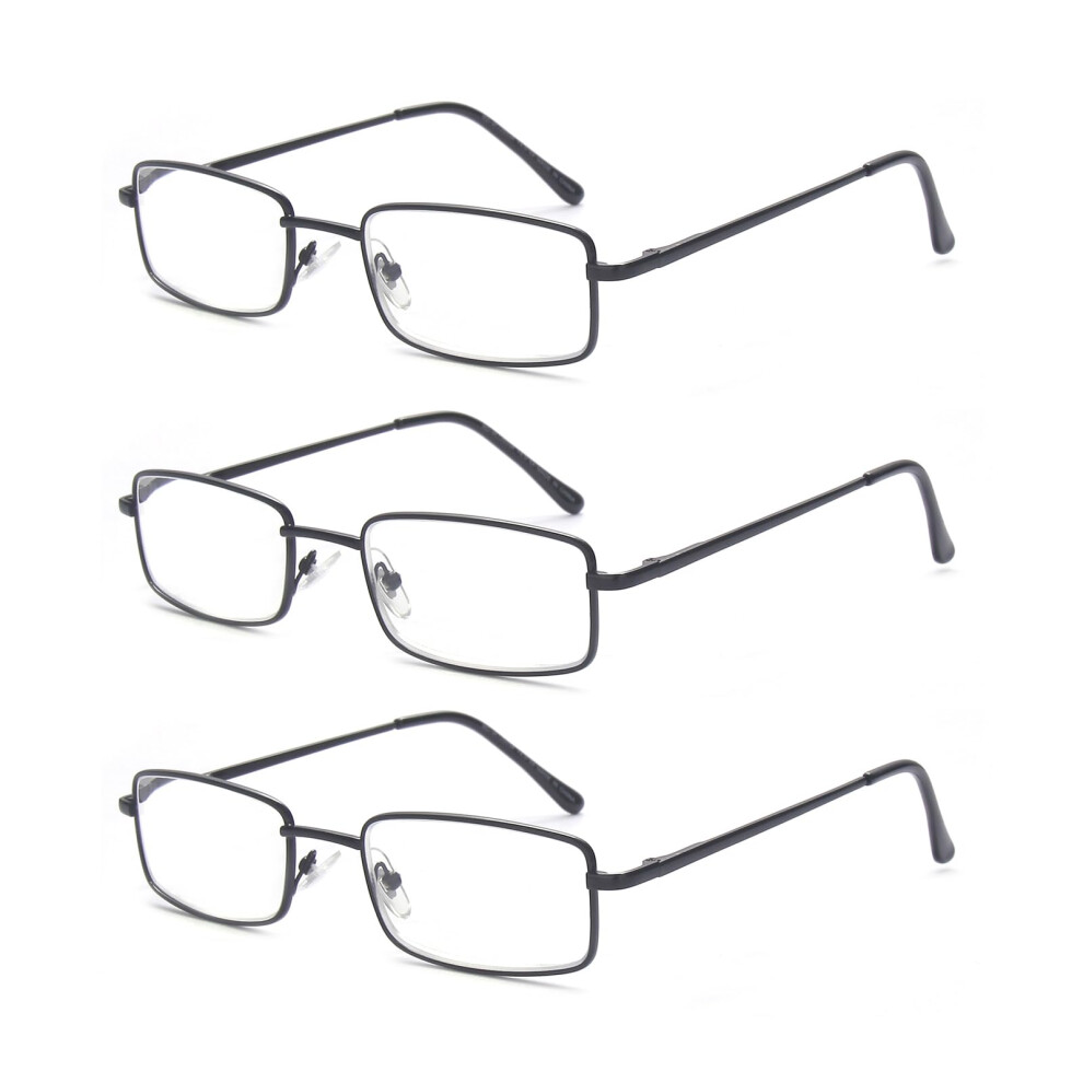 Reading Glasses for Men Blue Light Blocking Metal Frame 3.0 Dioptres Anti-Eye Strain UV Glare Protection Black