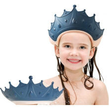 (Blue) Baby Shower Cap Shield - Eye & Ear Protection Visor Hat for 0-9 Years Kids Cute Crown Shape for Fun Bath Time