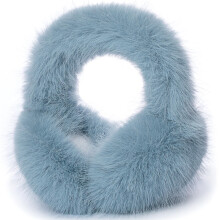 (Smog Blue) Fluffy Faux Fur Winter Ear Muffs for Women & Girls - Foldable & Thick Ear Warmers