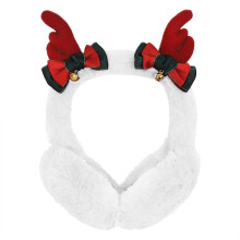 (White) Cute Cartoon Antler Faux Fur Ear Warmers - Adjustable, Ideal for Women & Girls in Christmas Winter