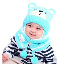 (blue) Cute Bear Design Baby Beanie Hat and Scarf Set, Fleece Lined Winter Warm Knit Cap for Newborns, Toddlers, Little Boys and Girls(pink)