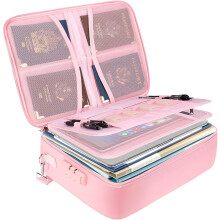 (Pink) Fireproof Document Box with Lock, Portable Fireproof Waterproof Document Bag, Fire Proof File Box for Documents, File Organizer Box for Important Pape