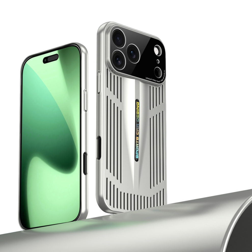 (Phone 17Air) Military Protection Phone Case With Strip Cooling Vents For Iphone 17 6.27 Inch, Electroplated Heat Dissipation Cover, Sliver 7778994957008