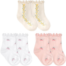 (0-1T) 3-Pair Toddler Girls' Frilly Ruffle Floral Socks - Winter Daily Dress Matching Ankle Socks