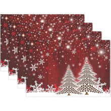 (B) Christmas Placemats Set of 4, Heat-Resistant Non-Slip Washable Table Mats with Snow Globe & Christmas Tree Design, Perfect for Dining Table, Office Pa
