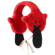 (Red) Cute Tongue - Design Foldable & Adjustable Ear Muffs - Warm Winter Ear Covers for Cold Weather