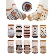 (3-5T) Baby Non-Skid Warm Thick Socks - Anti-Skid Grip Crew Slipper Socks for Newborns, Infants & Toddlers (Boys & Girls)