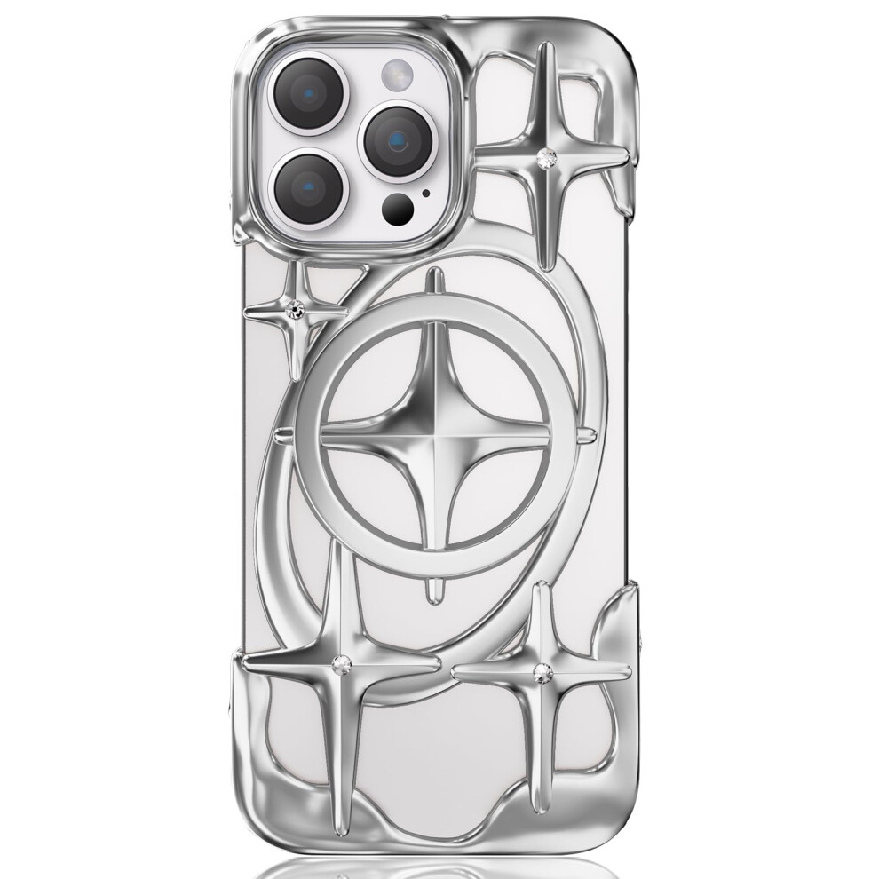 (Phone 17Air) Electroplated Star Design Case For Iphone 17 Cute Protective Cover With Sparkle Finish, Silver 7778994960992