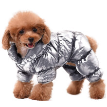 (Sliver, S) Waterproof Full Body Snowsuit for Cold Weather, Windproof Insulated Winter Coat with Legs for Small Breeds, Black