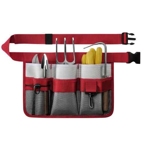 (Red) Adjustable Work Apron with 8 Pockets, Durable Tool Belt for Gardening Construction and Crafting, Blue.