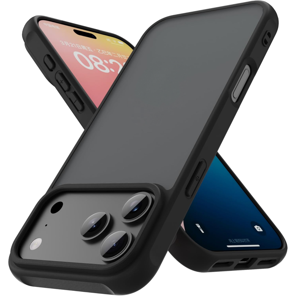 (Phone 17Promax) Matte Finish Phone Case For Iphone 17, Shockproof Protective Slim Cover Anti Fingerprint, Frosted Translucent Back, Black 7778994956629