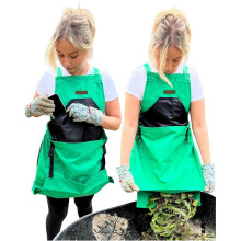 (Green) Ergonomic Cross-Back Garden Apron with Large Front Pocket, for Harvesting and Outdoor Tasks, Green.