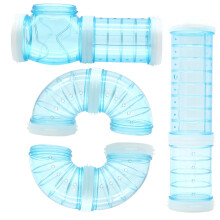 (Blue) Transparent Hamster Tube Set with Curved Tunnels, Interactive Exercise Toy for Mice Rats and Small Pets,White.