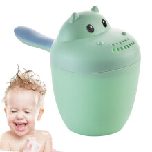 (Green) Hippo Shampoo Rinse Cup for Kids, Gentle Waterfall Flow Bath Hair Washing Tool with Eye Protection, Fun Animal Design Jug for Toddler Bath Time